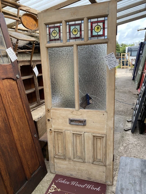 Edwardian /  Victorian ANTIQUE FRONT ENTRANCE DOOR - Stained Glass Leaded Ornate