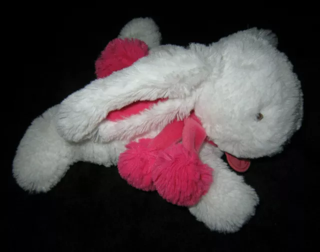 Doudou & Compagnie Lapin blanc et rose fraise Pompon DC2680 25 cm PM