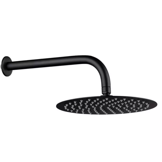 Pommeau de Douche Set Acier Noir Tour Ø200mm Avec Bras, Ultraslim Jonction 1/2