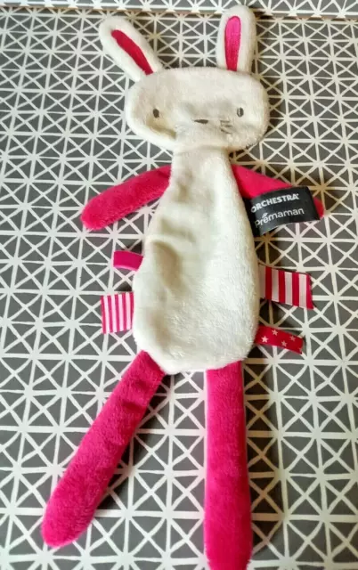 Doudou plat lapin blanc rose Orchestra Prémaman