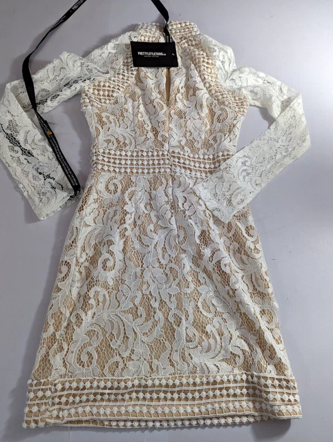 PRETTY LITTLE THING 8 White Lace dress Wedding Bridal Holiday