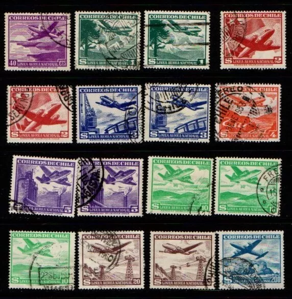 Chile 1950 1959 Air Mail selection to 200 pesos SG396, 398-403, 480, 483 Used