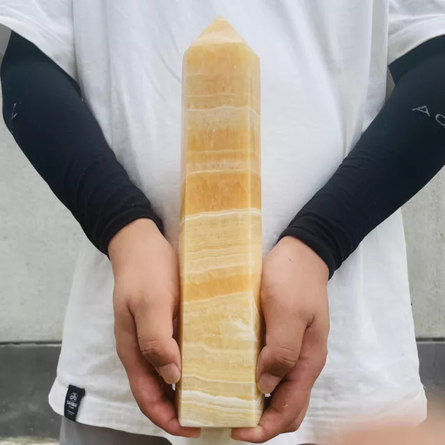 1880g Natural Yellow Calcite Obelisk Quartz Polished Crystal  Reiki Healing