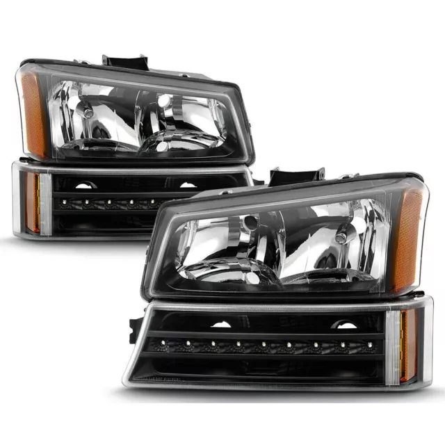 03-06 Chevy Silverado 1500 2500 3500 Negro Faros Con / LED Bumper Lámparas Juego