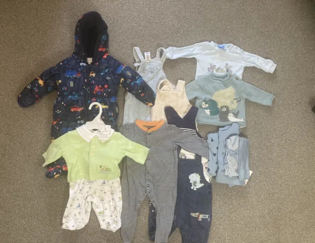 Job Lot Bundle Of New/Used Baby Boys Clothing 15 Items - 0-3 Months Snowsuit