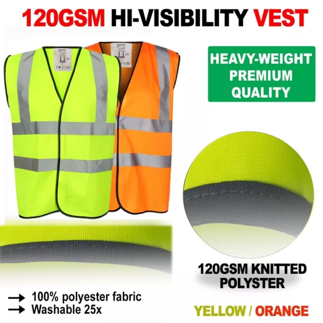 Hi Viz Vest High Vis Safety | YELLOW ORANGE | EN471 Waistcoat Visibility Jacket