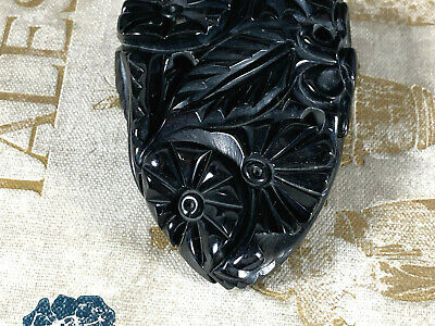 Vintage Black Bakelite Deep Carved Flower Shoe Clip pin brooch jewelry