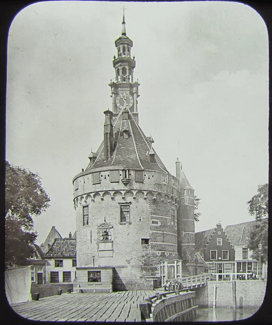 GWW VIKTORIANISCHES Glas magische Laterne Rutsche HARBOUR TOWER HOORN C1890 NIEDERLANDE