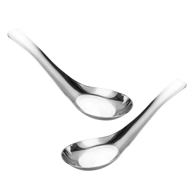 2 Pcs Flat Soup Spoon Cereal Spoons Steel Table Eating Toddler Banquet Metal