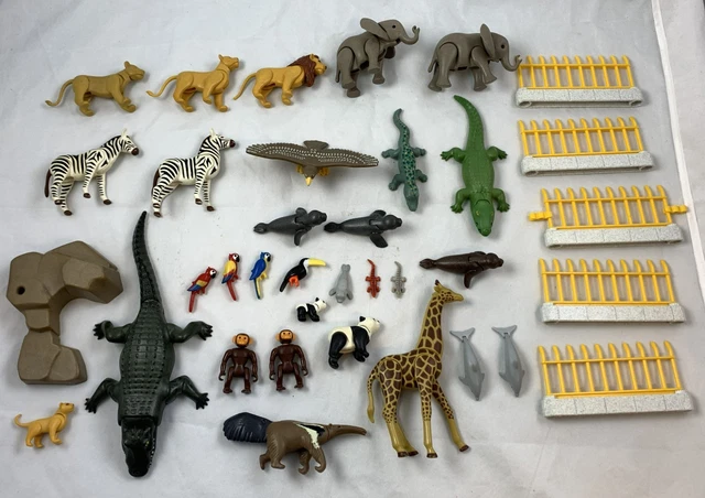Lot De Figurines Playmobil Zoo Anciennes - Animaux Vintage : Dromadaire, Éléphant, Lion