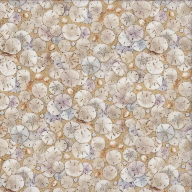 Sand Dollars Shells on Sand Beach Sea Nature Landscape Quilting Fabric 1/2 Metre