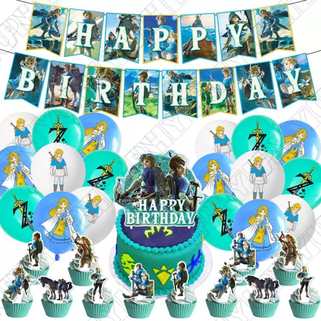 32pcs Zelda Comprennent Fête Fournitures Bannières Ballons Gâteau Toppers