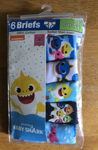 Baby Shark Cartoon Toddler Boys Underwear Briefs 100% Cotton 6 Pack Size 2T/3T