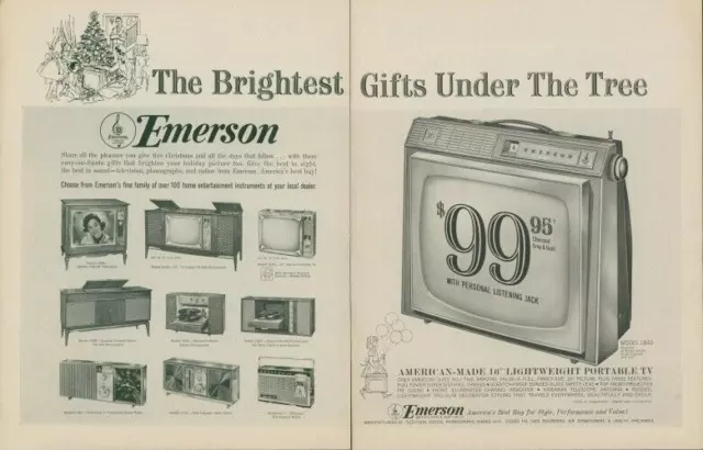 1963 Emerson TV On Brightest Gifts Under Tree Stereo Radio Vintage Print Ad LO8