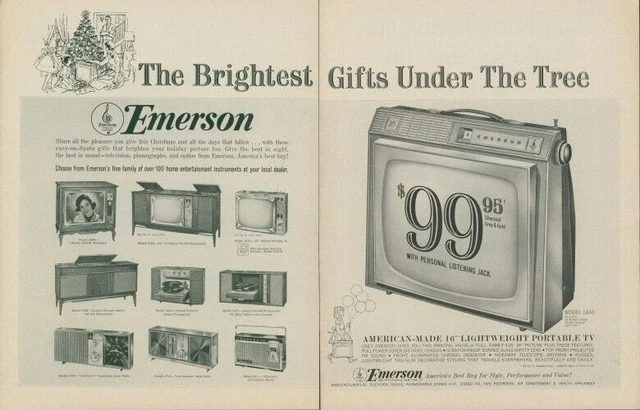 1963 Emerson TV On Brightest Gifts Under Tree Stereo Radio Vintage Print Ad LO8