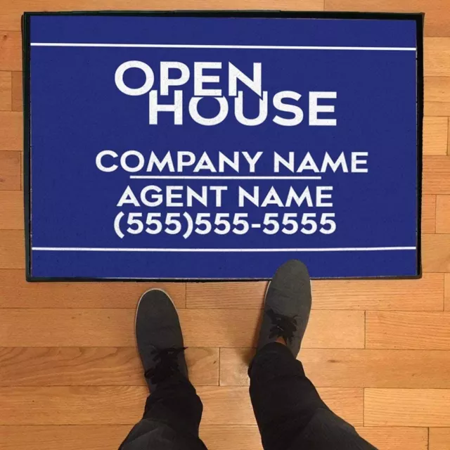 Custom Realtor Door Mat 24x36", Open House Blue Doormat, Realtor Gifts