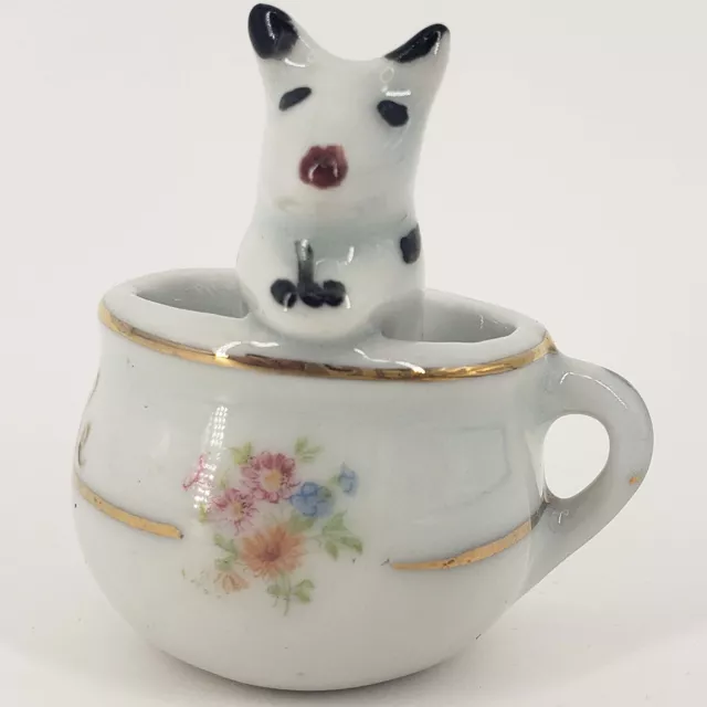 Vintage Miniature tiny floral teacup pot w dog inside Bariloche dollhouse decor