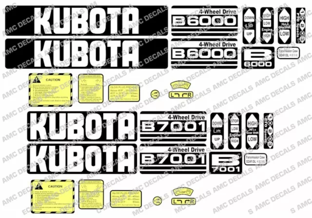 Kubota B6100 B6000 B6001 B7000 B7100  B5000 Compact Tractor Decals Sticker Set