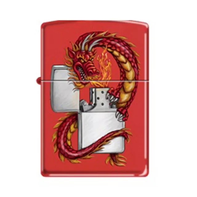 Zippo Windproof Lighter Oriental Dragon Design Matte Red Metal Finish 233-071978