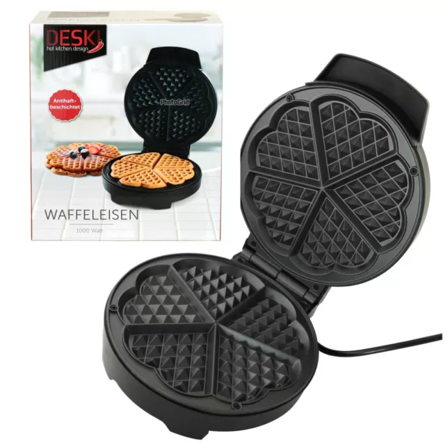 DESKI Waffeleisen 1000Watt Waffelmaker Herzform Waffeln Waffelautomat Cool Touch