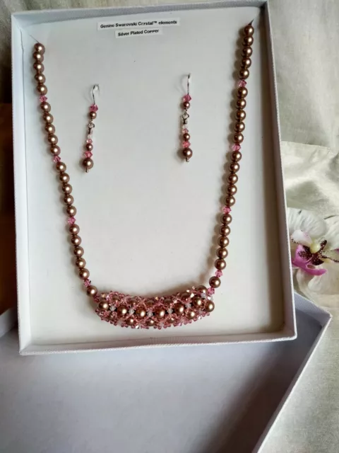 Bridal/evening wear Swarovski Elements Netted Necklace & Earrings new & boxed 3