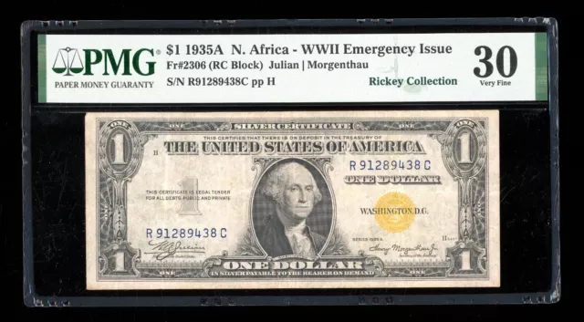 DBR 1935-A $1 North Africa Silver Fr. 2306 RC Block PMG 30 Serial R91289438C