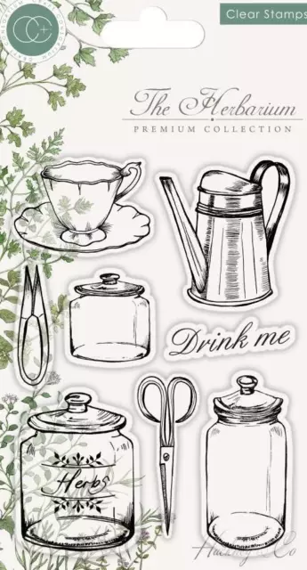 New Craft Consortium Clear cling Rubber Stamp set Herbarium UTENSILS herbs