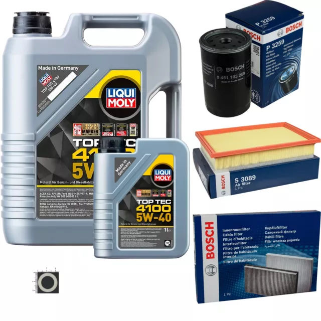 BOSCH Inspektionspaket 6 L Liqui Moly Top Tec 4100 5W-40 für Ford Galaxy WGR