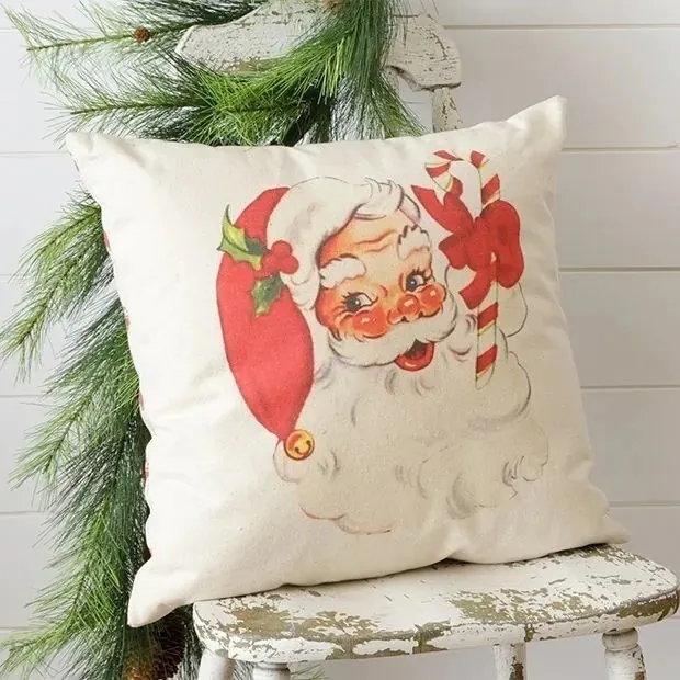 Almohada de acento reversible de 18 pulgadas retro de Navidad de Santa Claus ~ artista Heather Myers