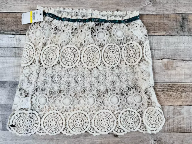 NWT O'Neill Anna Sui Drifter Cream Crochet Swim Coverup Skirt sz MEDIUM