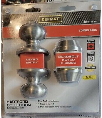 🔥Defiant Hartford Satin Nickel Entry Knob & Single Cylinder Deadbolt Combo Pack