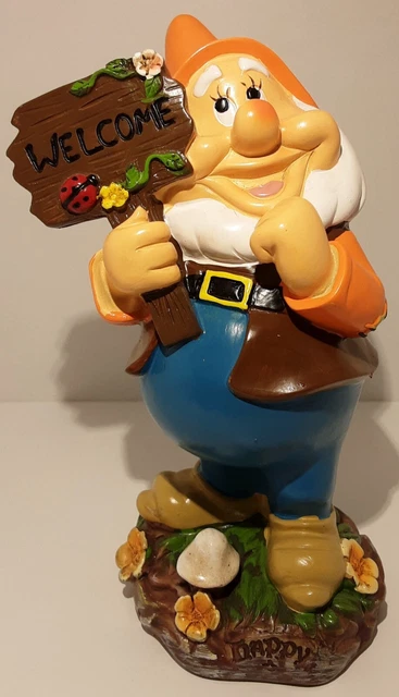 Disney's Happy From The Seven Dwarfs Outdoor Lawn,Garden,Statue,Decor 8" Tall