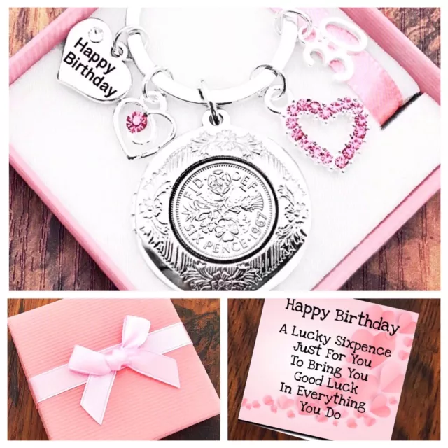 30th 40th 50th BIRTHDAY Gifts,16th 18th 21st, Locket Sixpence, Keyring, Gift Box