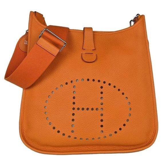 Hermes Togo Leather III Evelyne GM Crossbody Bag Orange