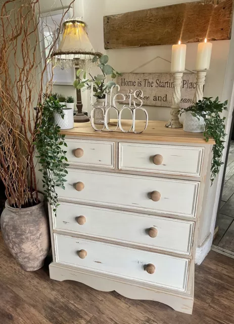 Shabby Chic Chest Of Drawers Painted In Annie Sloan Old White And Country Grey