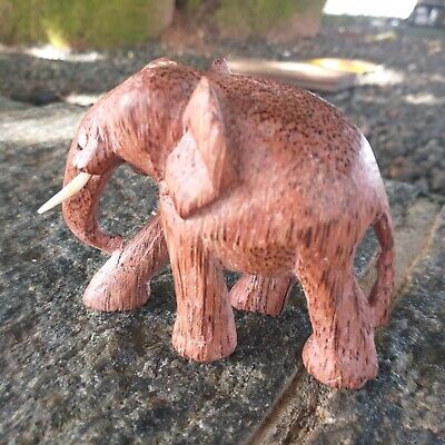Wood Elephant Statue Hand Carved Wooden Figurine Ornament Lucky Sculpture Gift