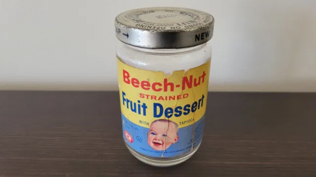 Vintage 1950-1960s Beech-Nut Baby Food Glass Jar & Lid Strained Fruit Dessert