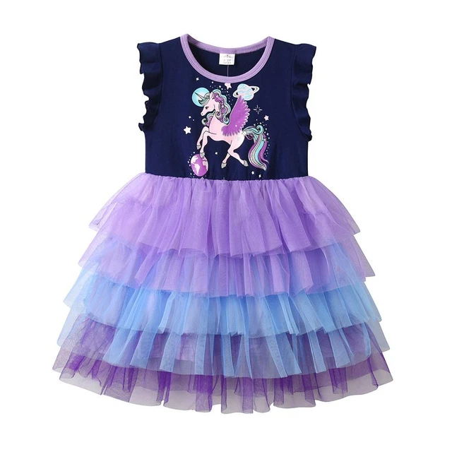 Senza Maniche Principessa Vestito Viola Per Bambine Strass Rete Costumi 3-8Years