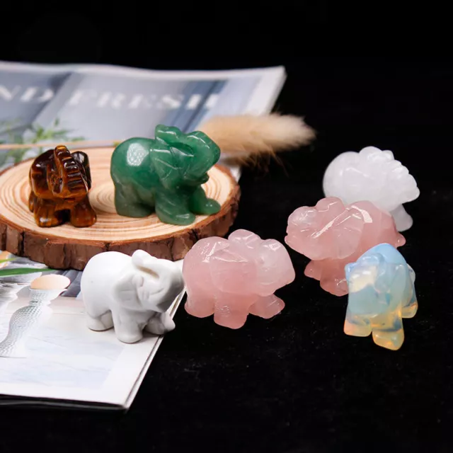 1.5'' Natural Colorful Quartz Crystal Carved Mini Elephant Polished Gem Ornament