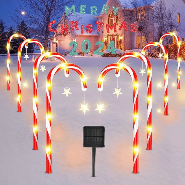 SOLAR GARDEN LIGHTS Christmas Candy Cane Outdoor Pathway Patio Light