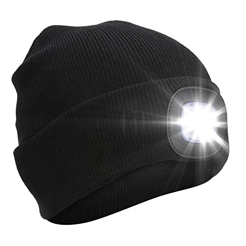 Gorro De Punto Con Linterna Luz LED Recargable Invierno Para Hombres y Mujeres