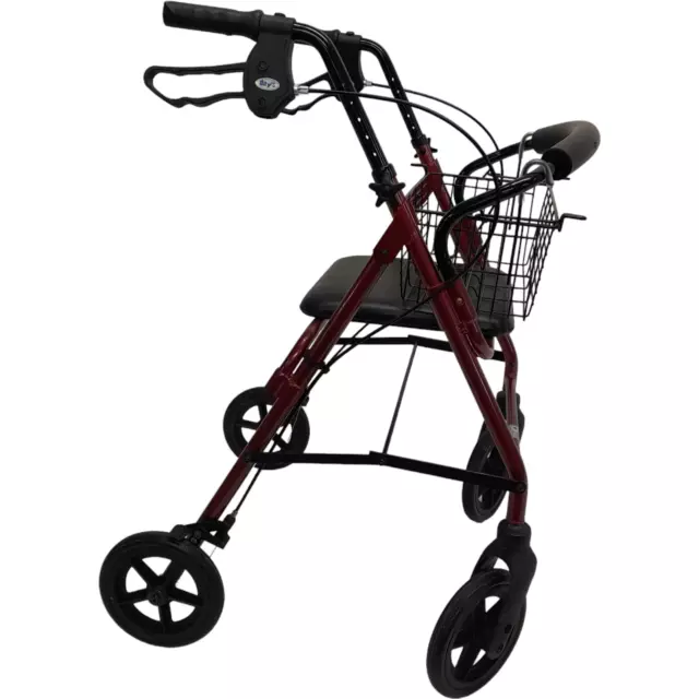 Performance Health 4 Wheel Folding Walker With Seat Maroon & Basket