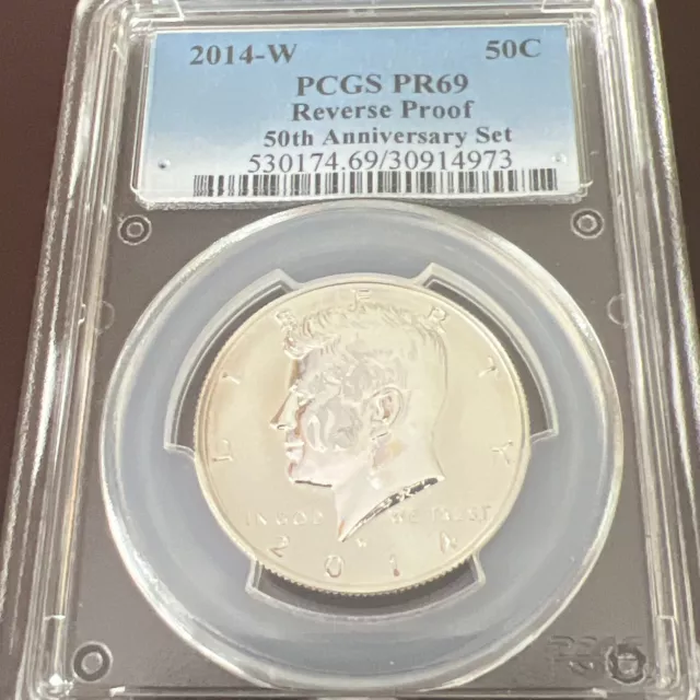 2014 W Pcgs Pf69 Silver Reverse Proof Kennedy  50Th Anniversary Lot#368