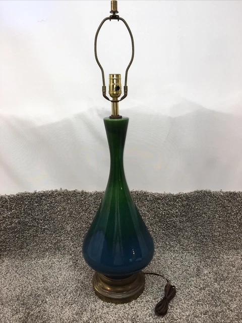 Vtg RETRO Table Lamp Ceramic Blue Green Drip Glaze Atomic Mod MCM Deco Haeger