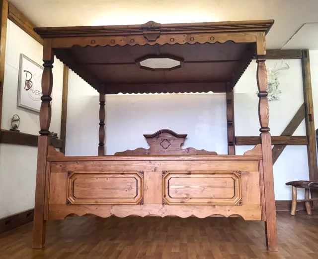 Voglauer Anno 1900 dunkel Himmelbett Bett Bauernbett Schlafzimmer Holzbett Holz 3