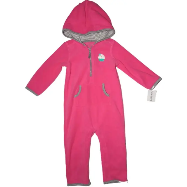 Carter's Pink Fleece 18 Mos Cupcake Hooded Longall Outfit Jumpsuit Warm Girl NWT