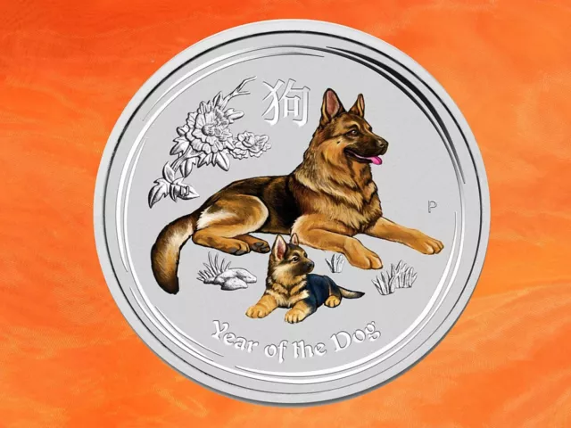 Lunar II Hund 1 oz Silber Münzen coloriert Australien 2018