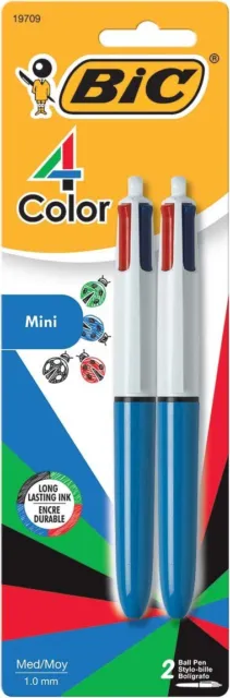 BIC 4-Color Mini Ballpoint Pen Medium Point (1.0mm) Assorted Inks 2-Count