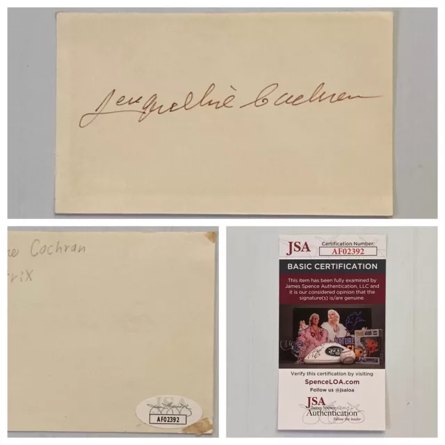 Aviator WASP Jacqueline Cochran Signed Autograph 3x5 Index Card - JSA - FREE S&H