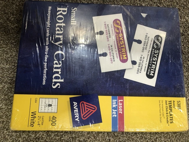 Avery ~ Small Rotary Cards 5385 2 1/6 " x 4 " ~ Rolodex White Box of 400 Cards
